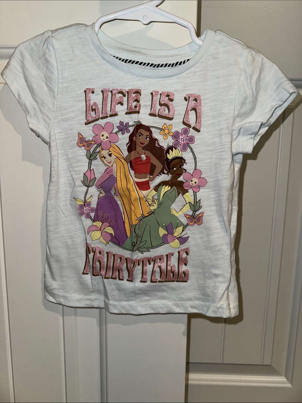 Disney White Girls Princess Graphic Tee with Pink Accents